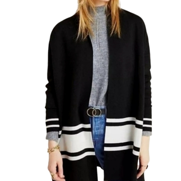 Anthropologie NVLT Black and White PIPPA Open Cardigan Knit Sweater Size M - Picture 1 of 7